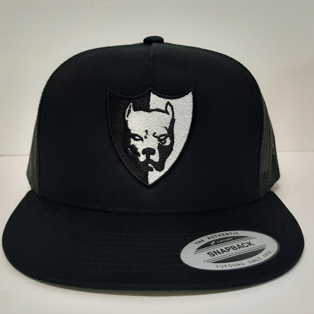 Pitbull Shield Flat Bill Mesh Snapback Hat Black Embroidered